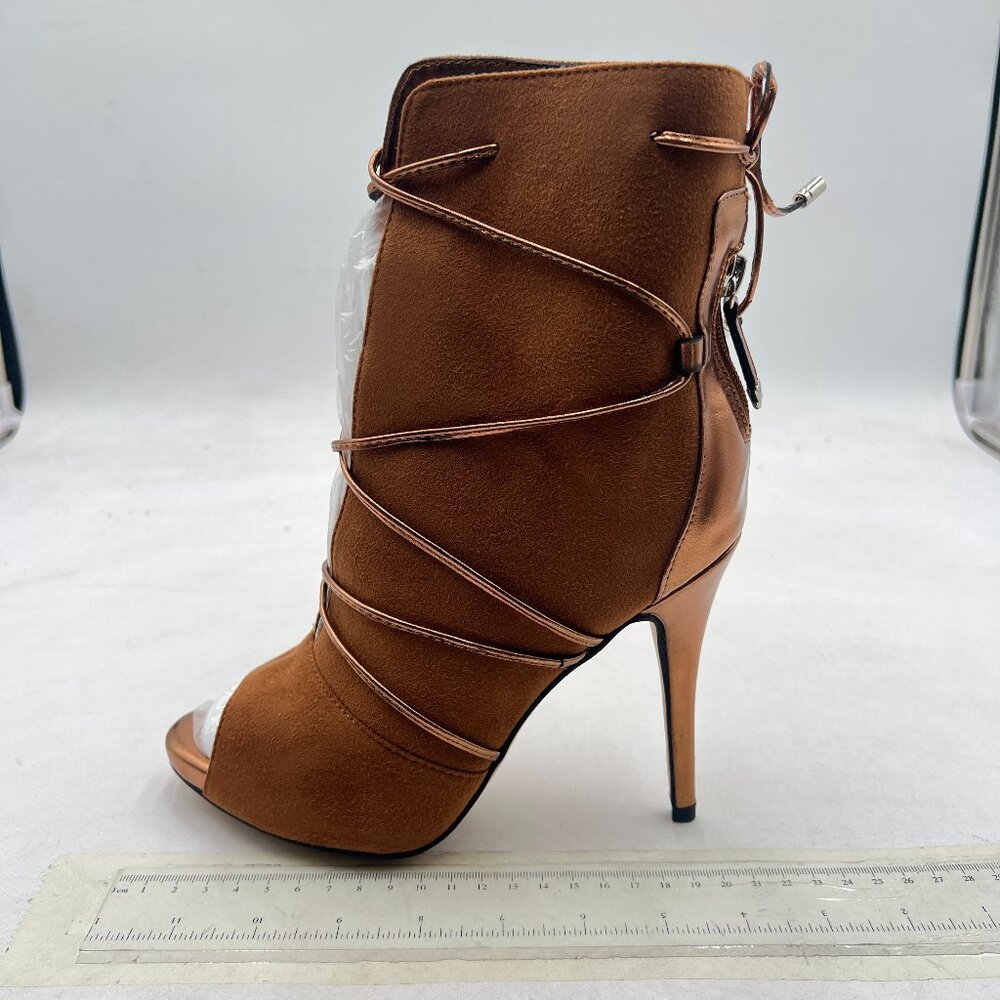 YDN Peru Peep Toe Faux Suede Platform Stiletto High Heels Lace Up Ankle Booties - Picture 2 of 8